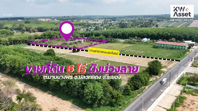 ขายที่ดิน 6 ไร่ ฟรีสิ่งปลูกสร้าง ผังม่วงลาย อ.ปลวกแดง จ.ระยอง