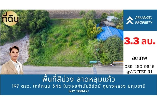 ที่ดินสีม่วง 197 ตรว. ใกล้ถนน 346 ลาดหลุมแก้ว ปทุมธานี