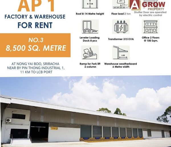 ให้เช่าโรงงาน/โกดัง ขนาด 8,500 ตร.ม. อำเภอศรีราชา จังหวัดชลบุรี